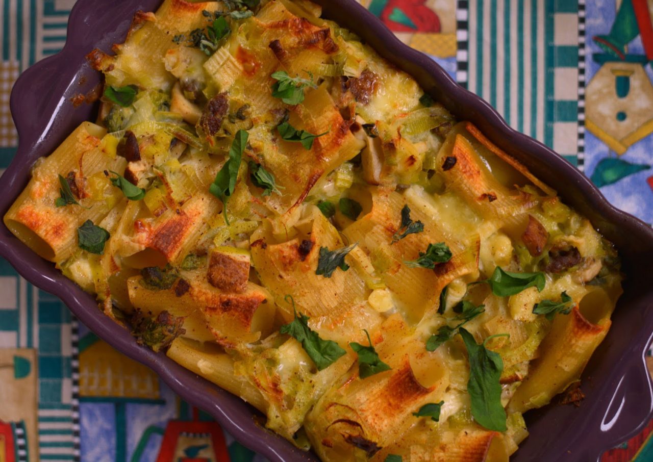 Paccheri al Gratin con Funghi Porcini, Porri e Nepitella